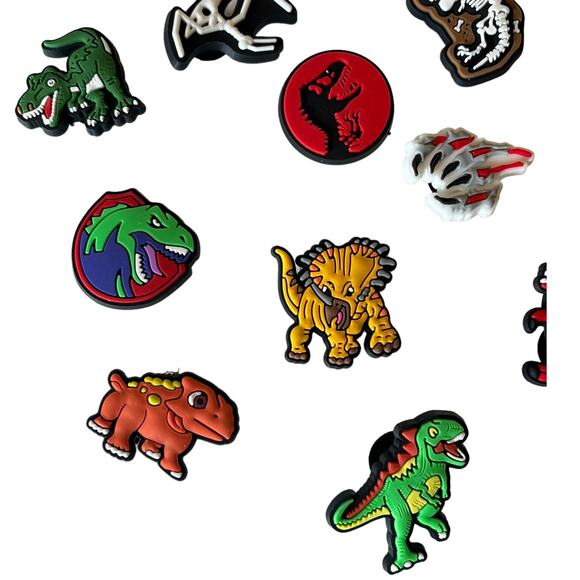 NEW Dinosaur SHOE CHARMS 14pc for Croc Clogs Zip Bags T-Rex Raptors Skeleton + - Picture 5 of 8